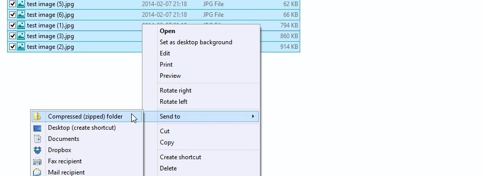 Right click and send to compressed folder