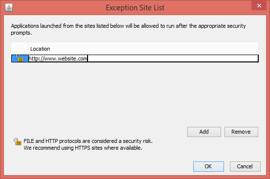 Adding page to the java whitelist